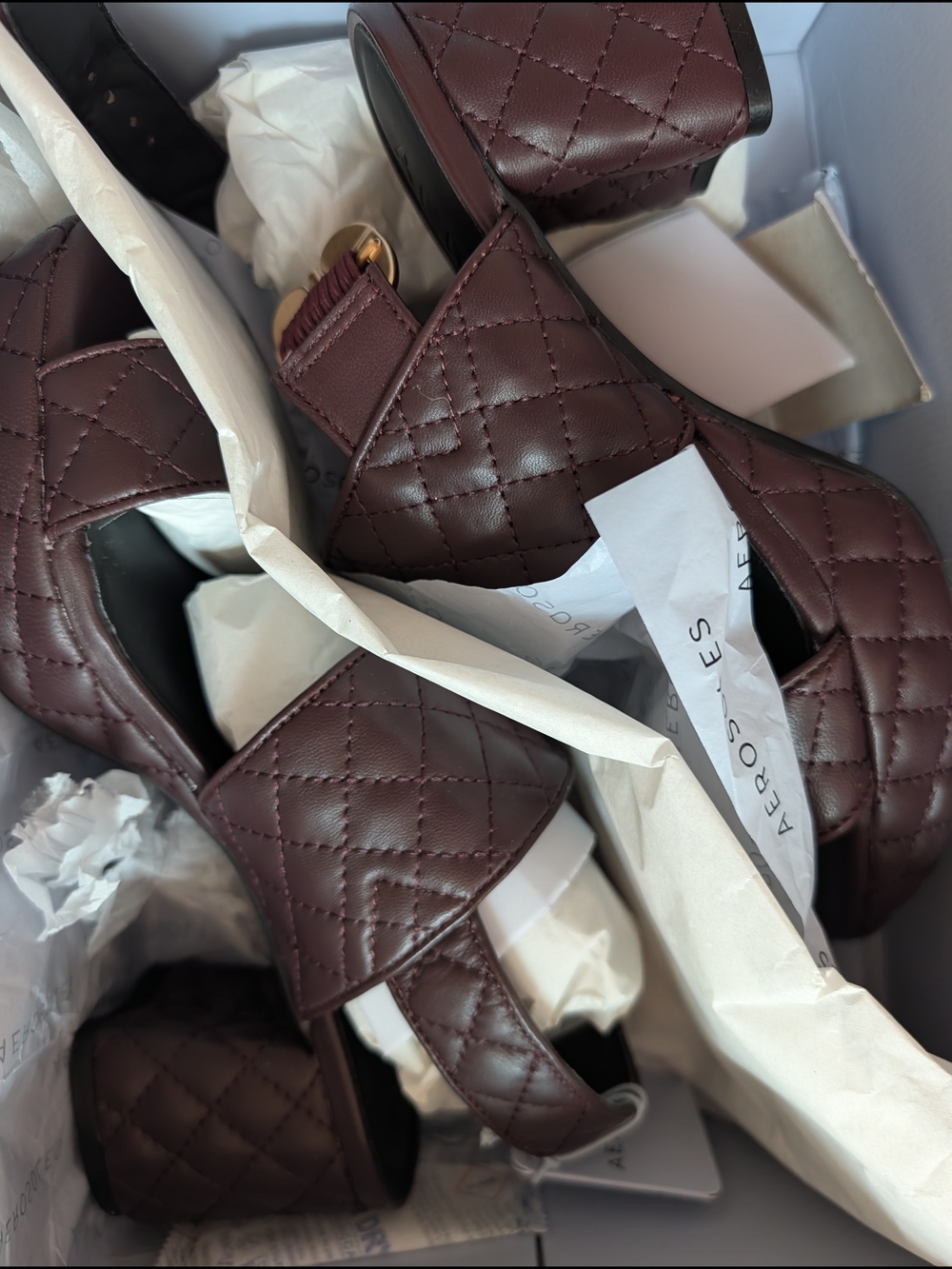 AEROSOLES Quilted Block Heel Sandal in Deep Aubergine - Picture 3 of 9